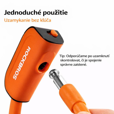 Zámok RockBros špirálový na kľúč, 12x1200mm, oranžový