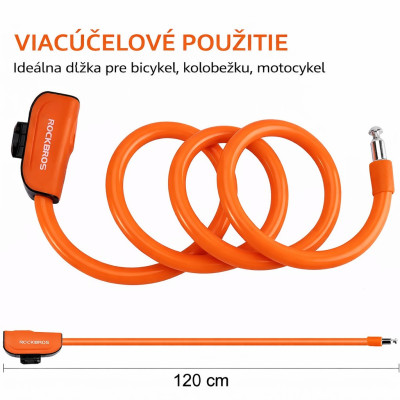 Zámok RockBros špirálový na kľúč, 12x1200mm, oranžový