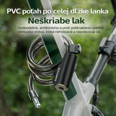 Zámok RB špirálový na kľúč, 12x1150mm,čierny