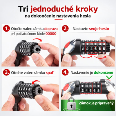 Zámok RB kódový 15x1200mm, čierny