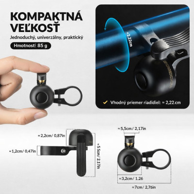 Zvonček RockBros, Classic, čierny, pravý 100 Db, bronz