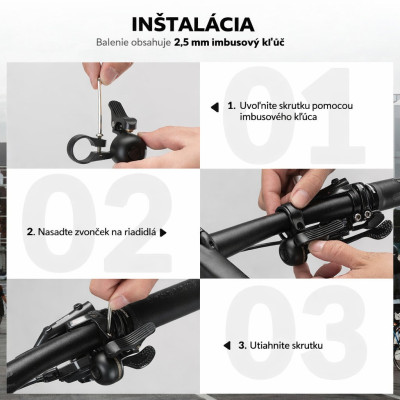 Zvonček RB, Classic, čierny, ľavý 100 Db, bronz