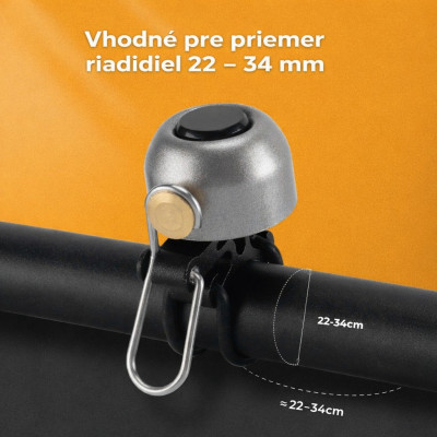 Zvonček RockBros, dural s mosadzným hríbikom, strieborný