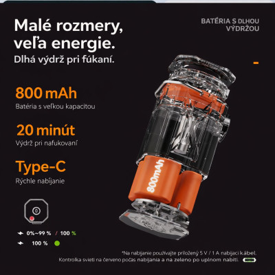 Pumpa RockBros mini elektrická so svetlom 300Lm, oranžová, vrátane USB kábla, 45 g. V cene výrobku je zahrnutý recykl.pop.pre SR