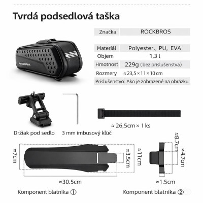Taška RockBros podsedlová s blatníkom, 1,3l, čierna