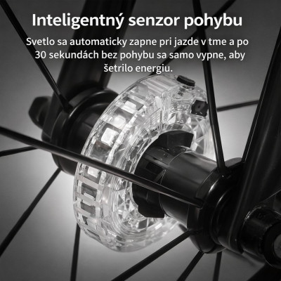 Svetlo RockBros na náboj kolesa, IP65, USB nabíjateľné, vodeodolné. V cene výrobku je zahrnutý recykl.pop.pre SR v sume 0,1248 €