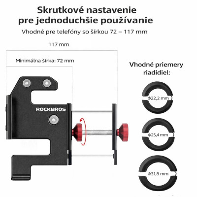 Držiak RockBros otočný na Smartfón pre riaditka, dural