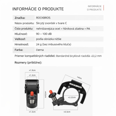 Zvonček RB, 90 až 100 dB., nerez, čierny