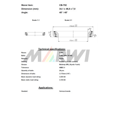 Ložisko hl.zloženia, 34,1x46,8x7 mm, CB-752