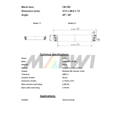 Ložisko hl.zloženia, 37,0x46,9x7 mm, CB-762