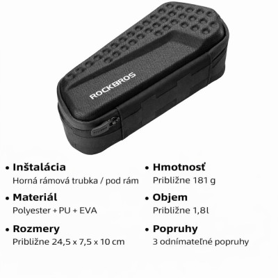 Taška RockBros na rám, kapacita 1,1L, čierna