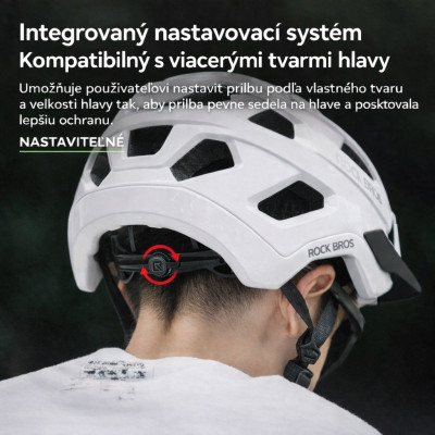 Prilba RockBros pre mládež so štítom, veľ.M s otoč.uťah.,biela