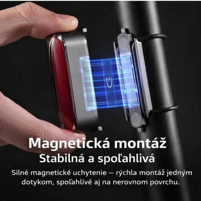 Svetlo zadné RockBros, 20 Lm, 7F, IPX6, USB nabíjateľné, vodeodolné. V cene výrobku je zahrnutý recykl.pop.pre SR v sume 0,1248 