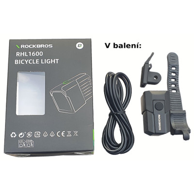 Svetlo predné RockBros, 1600 Lm., USB nabíjanie. V cene výrobku je zahrnutý recykl.pop.pre SR v sume 0,1248 €/kg